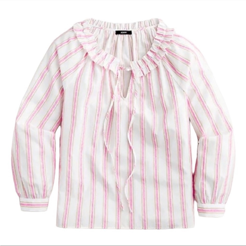 J. Crew Textured Stripe Cotton Peasant Blouse XL